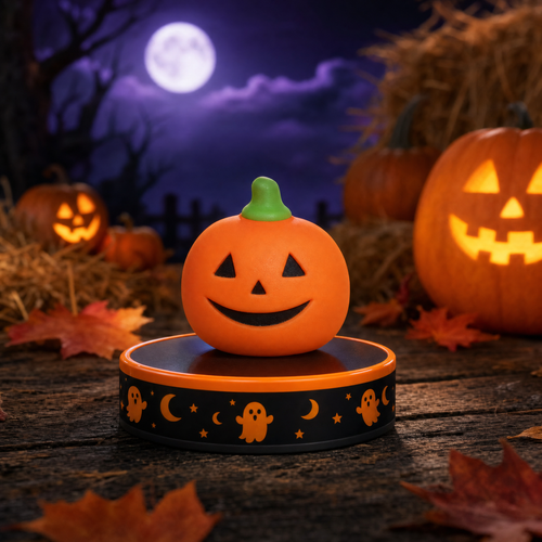 Pumpkin Pip - jack-o-lantern mochi monster in collector base